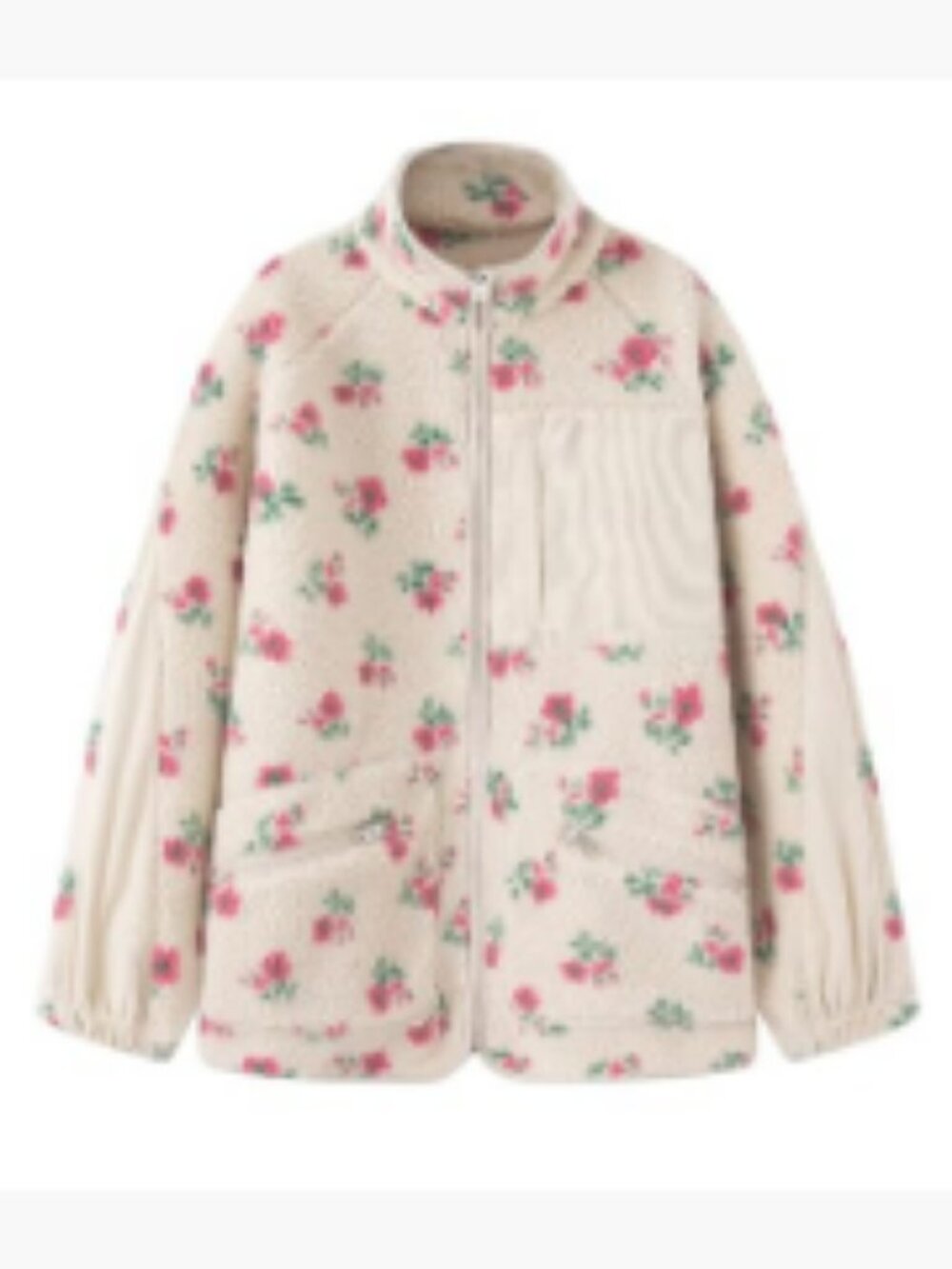 Women's Winter Casual Spliced Floral Fleece Jacket Fuzzy Oversized Faux Fur - Picture 6 of 7